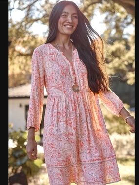 🌸 J. Jill A-Line Peasant Boho Flowy Pockets Dress Size L NWOT